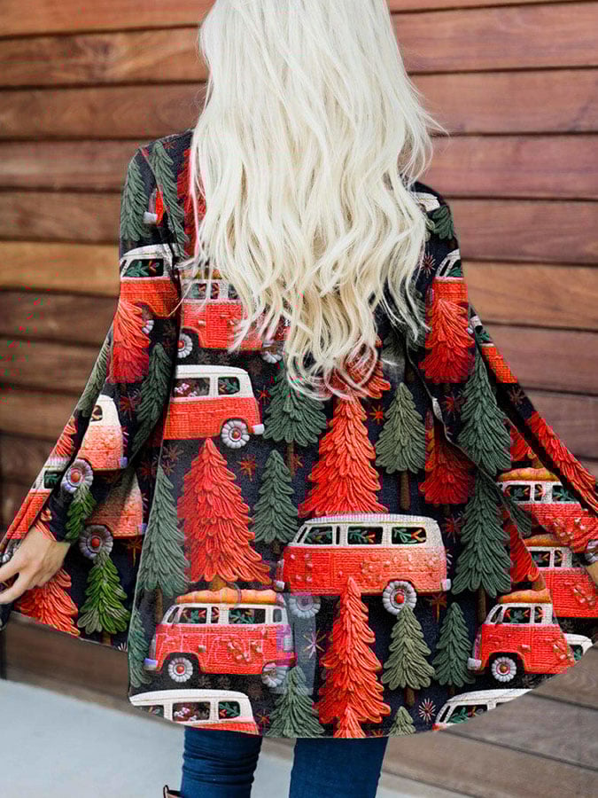 Women's Christmas Tree Car Print Cardigan