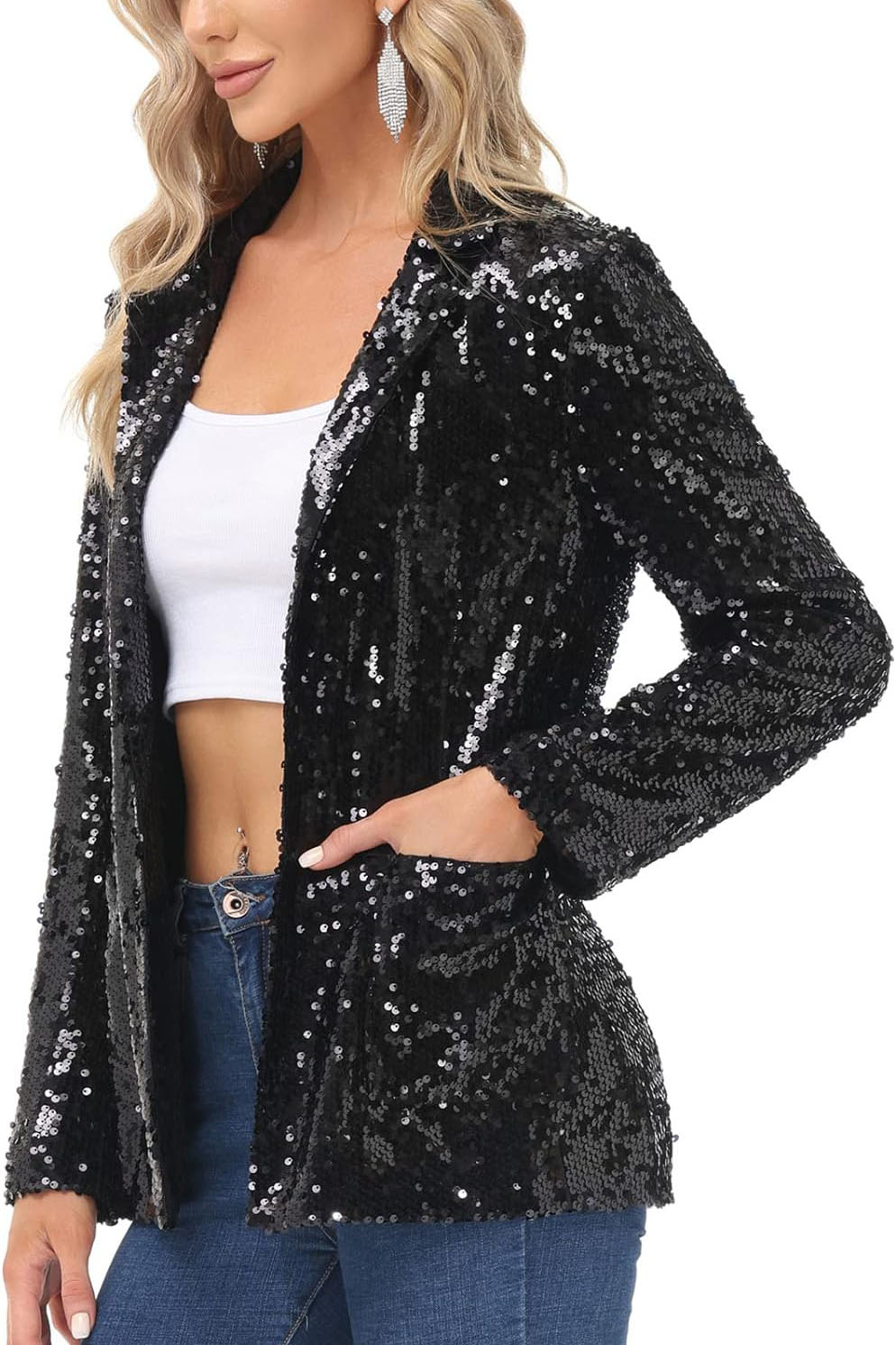 Sparkly Cardigan Coat with Pocket