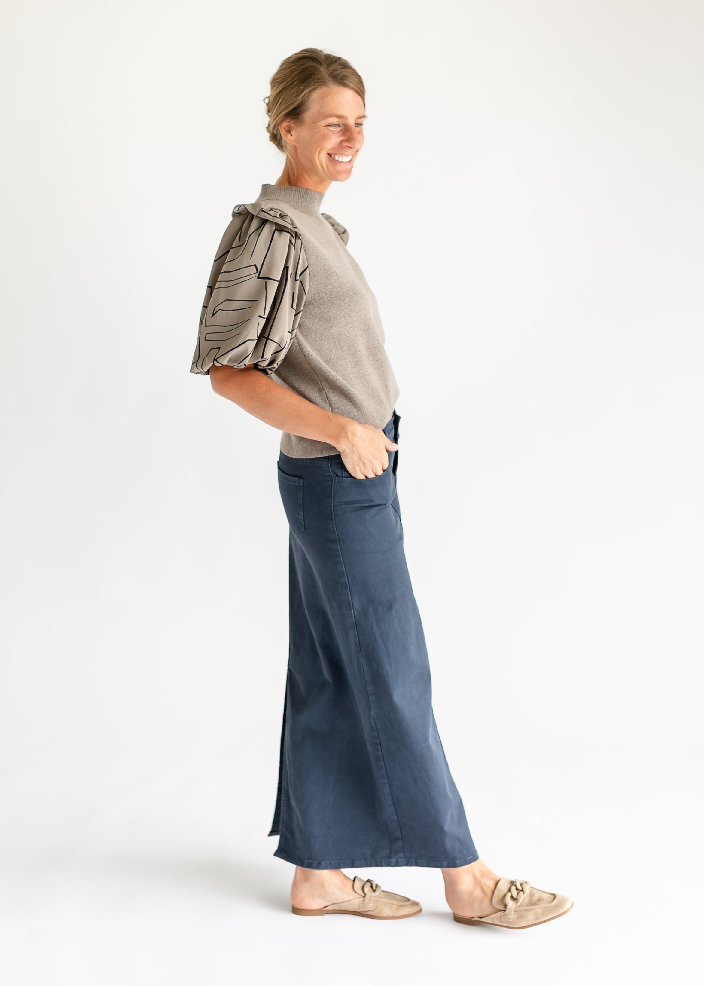 Stella Navy Denim Maxi Skirt