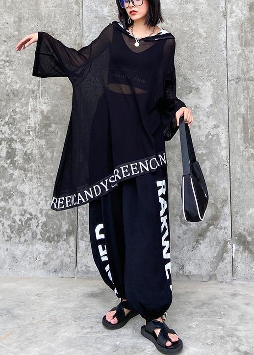 Women's plus size black letters are thin and fashionable early autumn knitted sweater bloomers two-piece suit