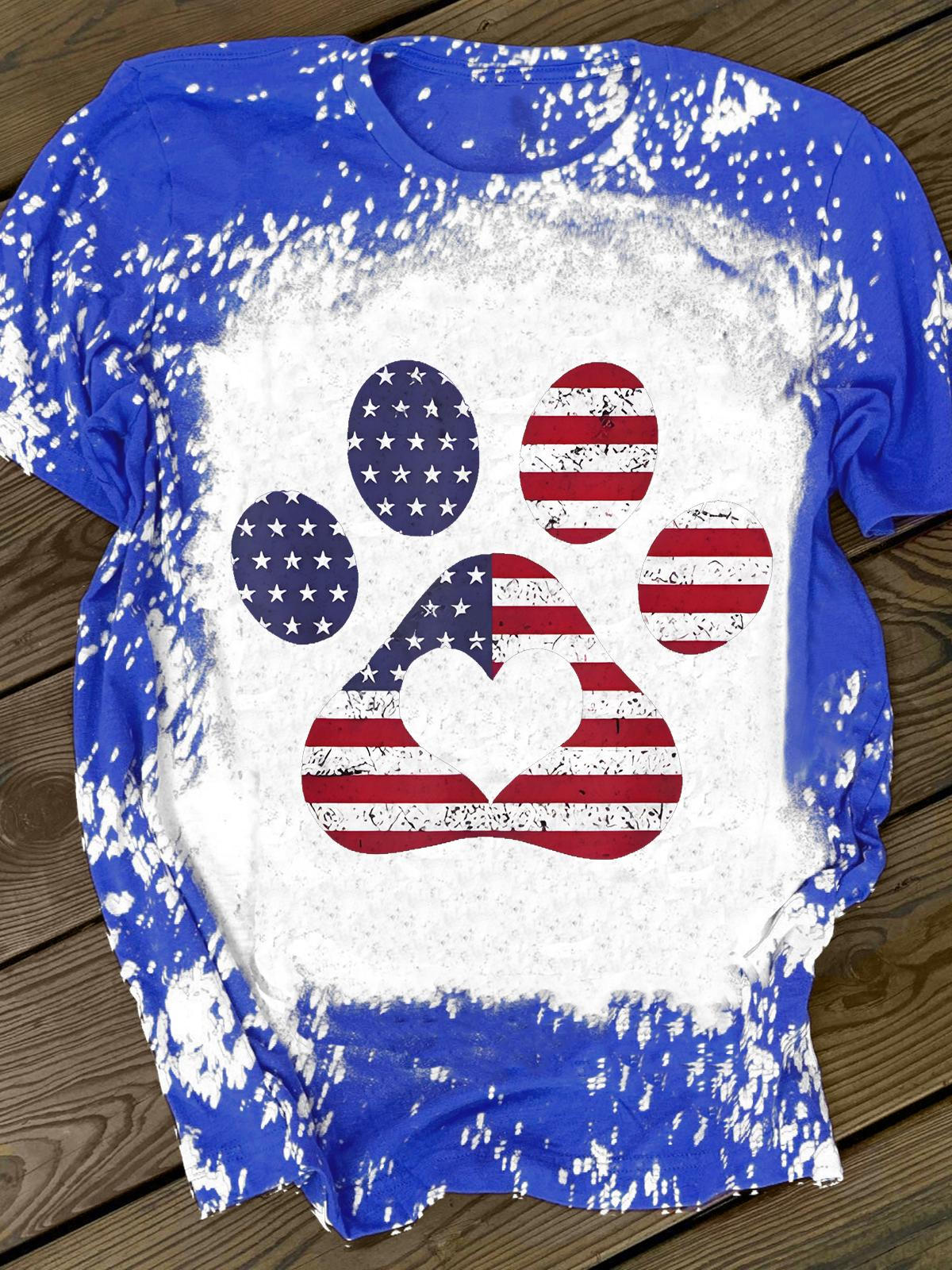 USA Flag Print Paw Tie Dye T-shirt