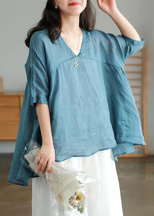 Women Ramie Lace-up Pure Color Irregular Casual T-shirt