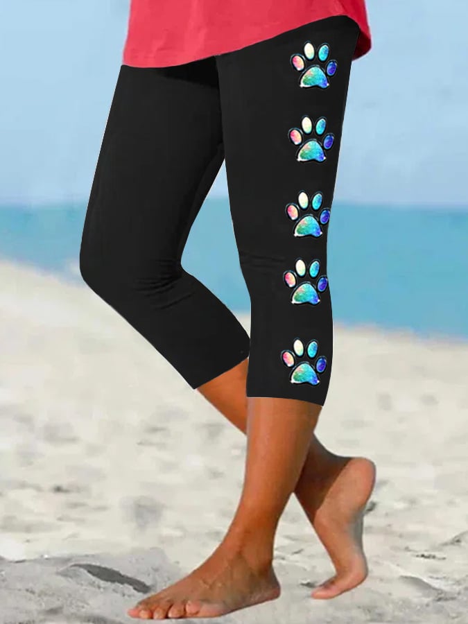 Women's Paw Print Dog Lovers Cropped Leggings